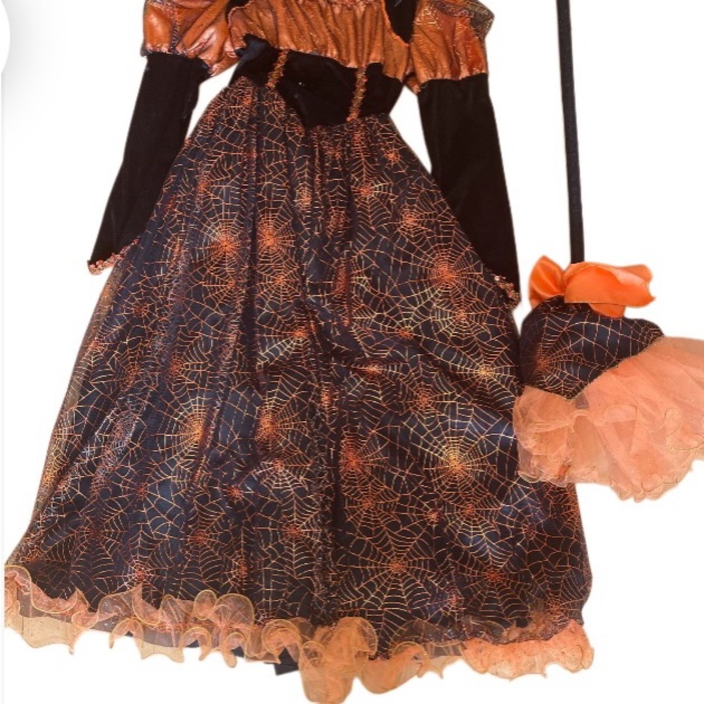 Orange and Black Spider Web Witch Costume for Kids
